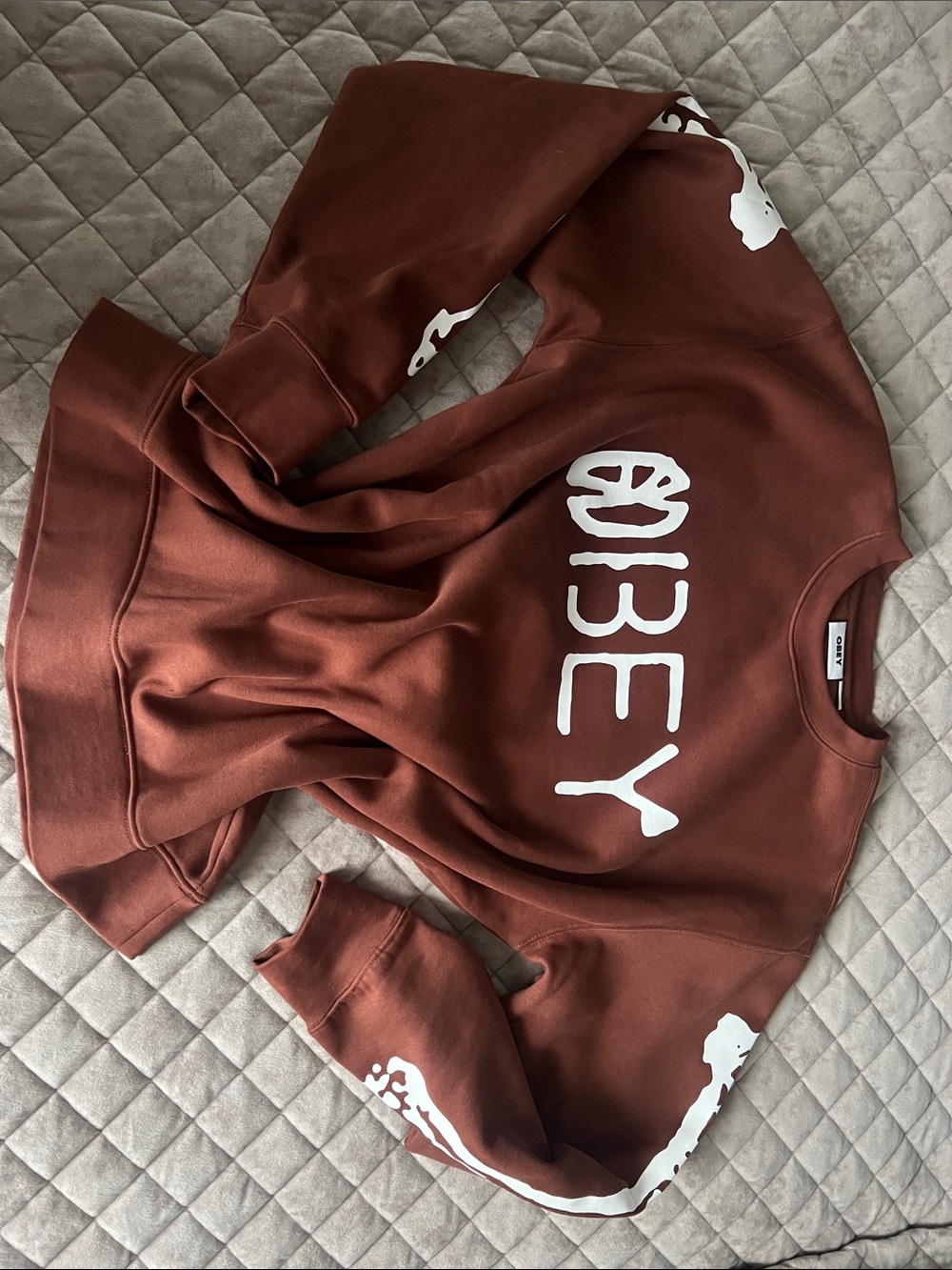 Obey Rust Brown Crewneck Sweatshirt with White Logo
